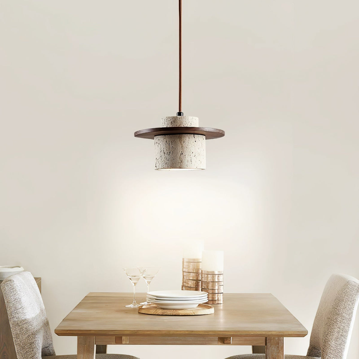 Valerelle Disc Cylinder Travertine Pendelleuchte