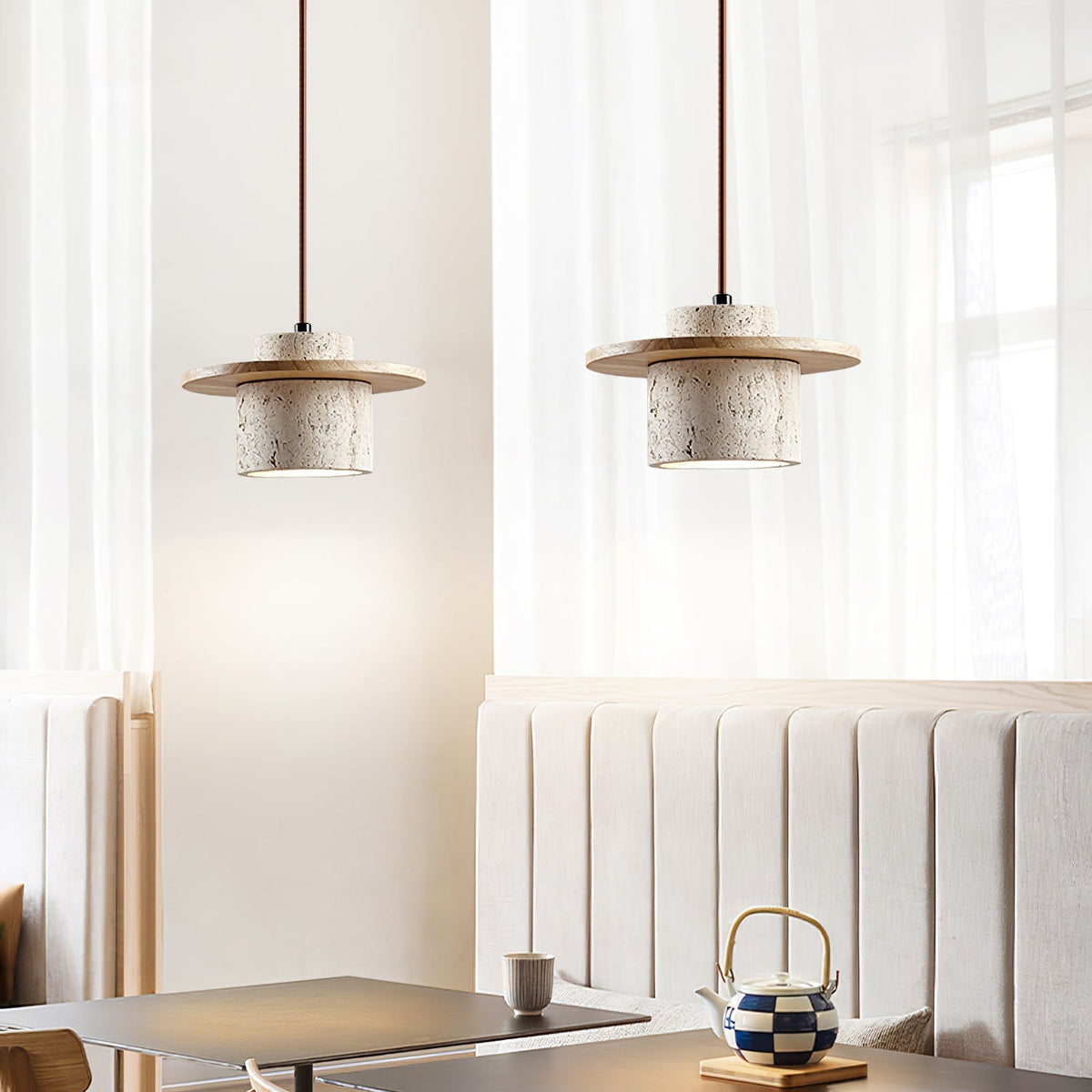Valerelle Disc Cylinder Travertine Pendelleuchte