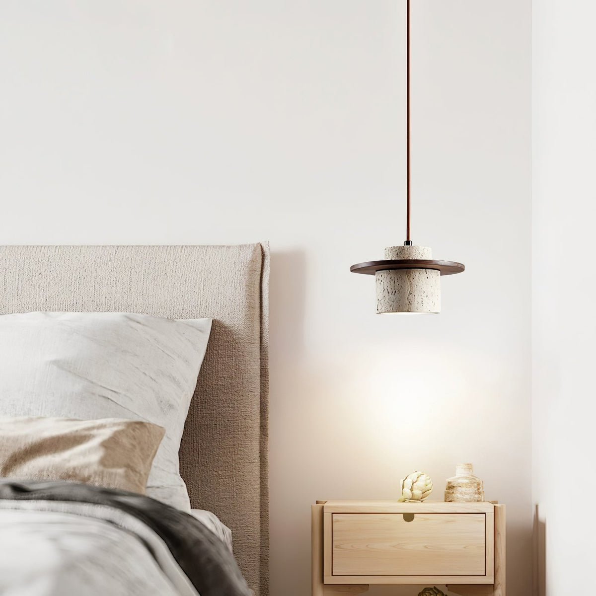 Valerelle Disc Cylinder Travertine Pendelleuchte