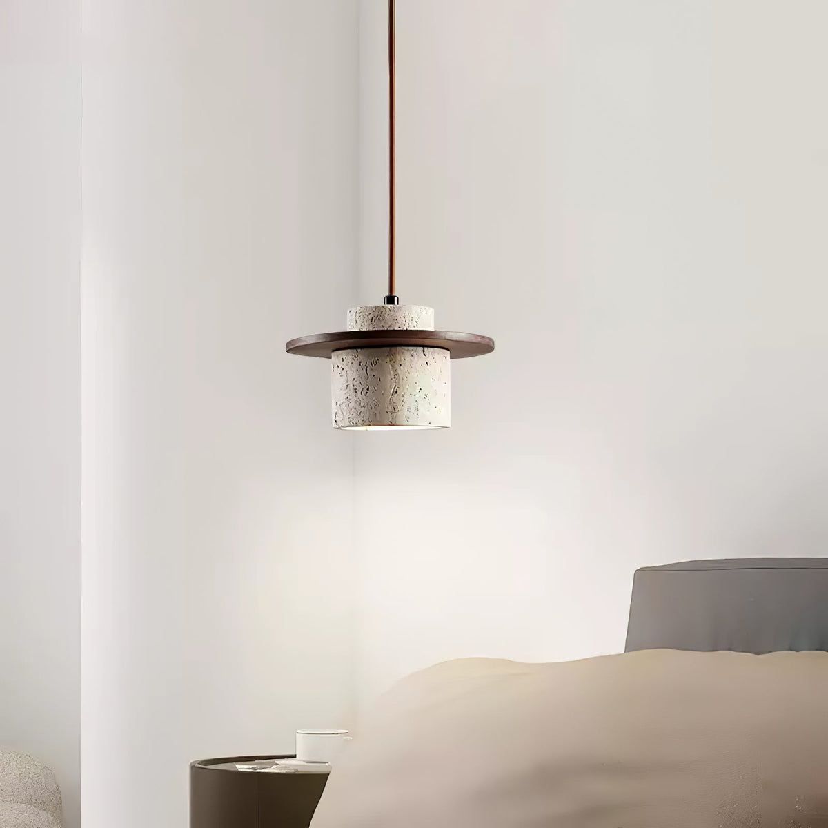 Valerelle Disc Cylinder Travertine Pendelleuchte