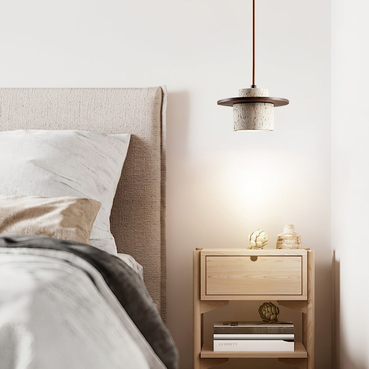 Valerelle Disc Cylinder Travertine Pendelleuchte