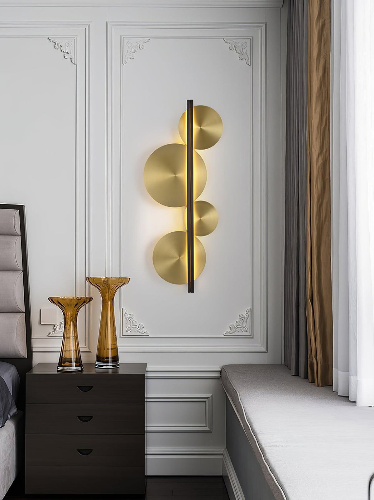 Oriivise Wandleuchte Gold runde Lampenschirme zentrale Stütze für Flur Wohnzimmer | Cielum
