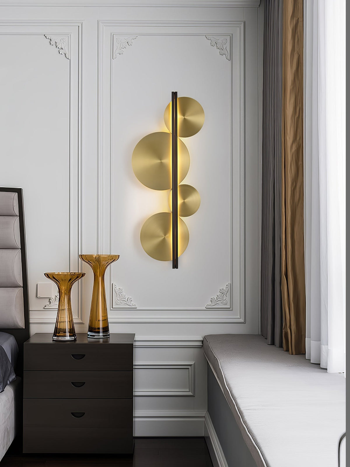 Oriivise Wandleuchte Gold runde Lampenschirme zentrale Stütze für Flur Wohnzimmer | Cielum