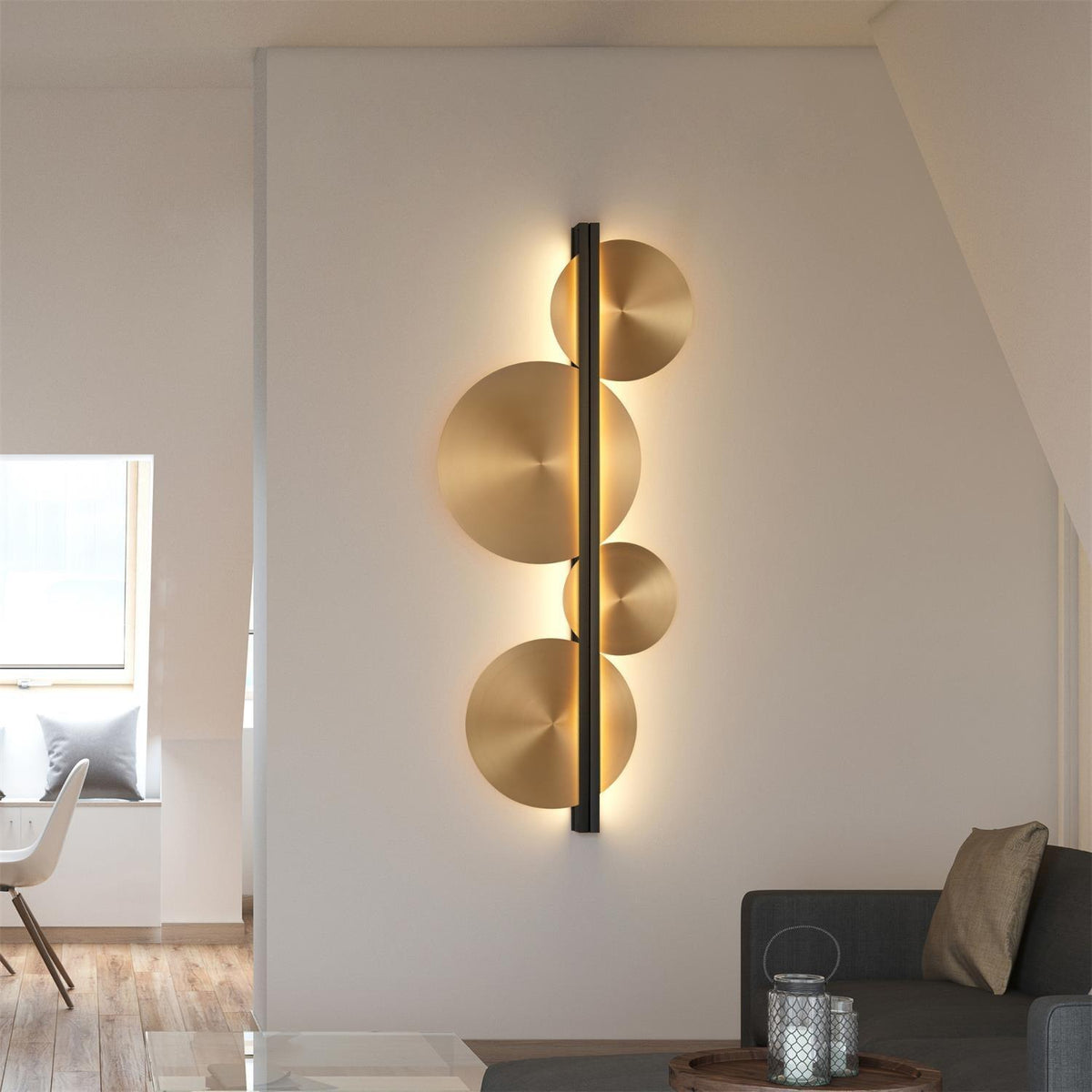Oriivise Wandleuchte Gold runde Lampenschirme zentrale Stütze für Flur Wohnzimmer | Cielum