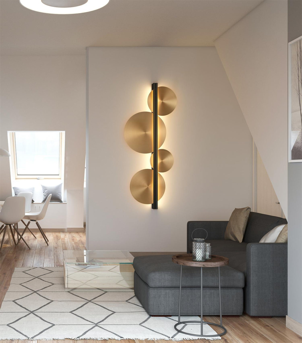 Oriivise Wandleuchte Gold runde Lampenschirme zentrale Stütze für Flur Wohnzimmer | Cielum