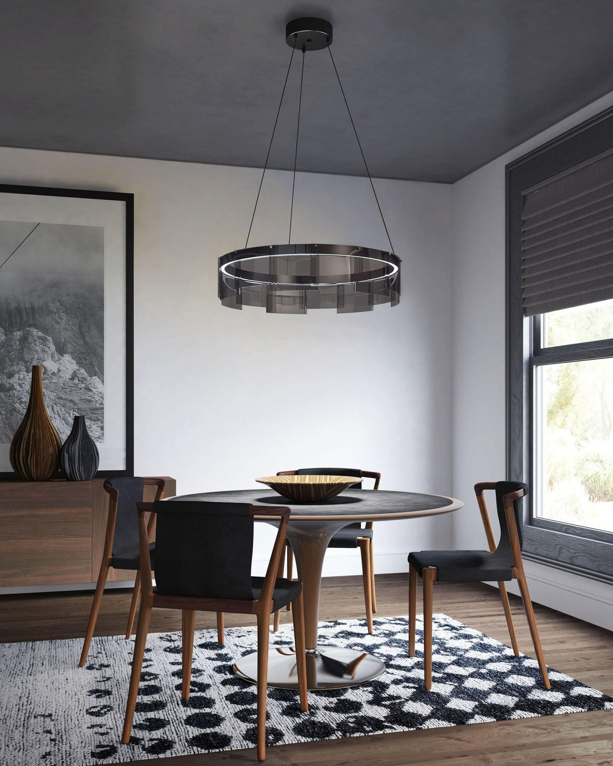 Eireriel Kronleuchter LED-Ring aus schwarzem Milchglas im modernen Stil