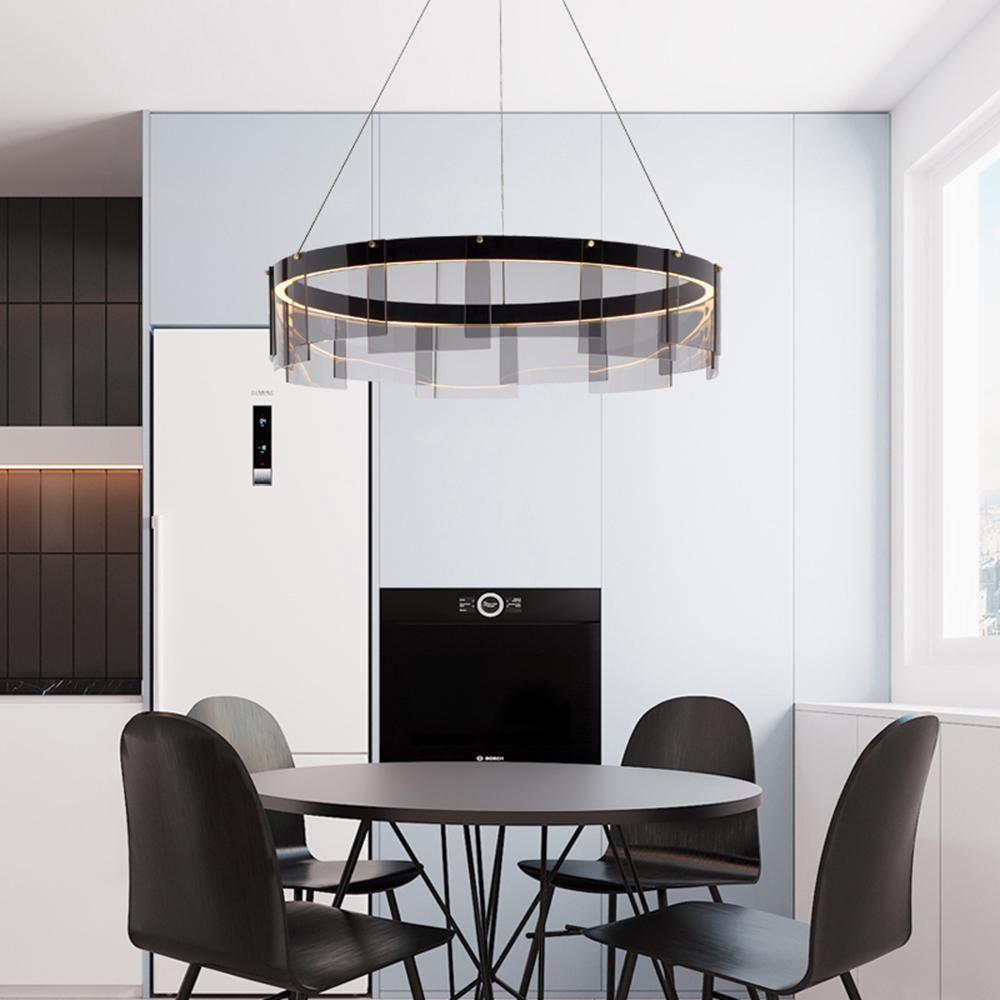 Eireriel Kronleuchter LED-Ring aus schwarzem Milchglas im modernen Stil