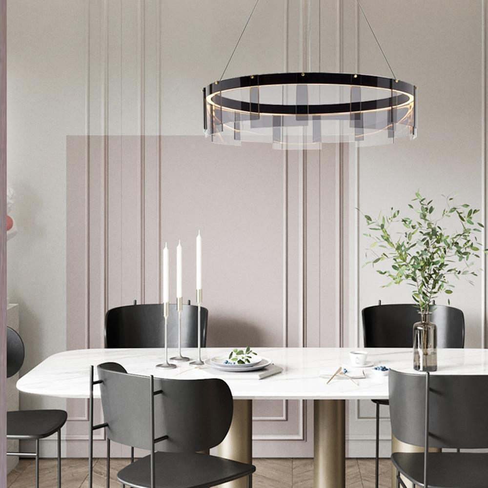 Eireriel Kronleuchter LED-Ring aus schwarzem Milchglas im modernen Stil