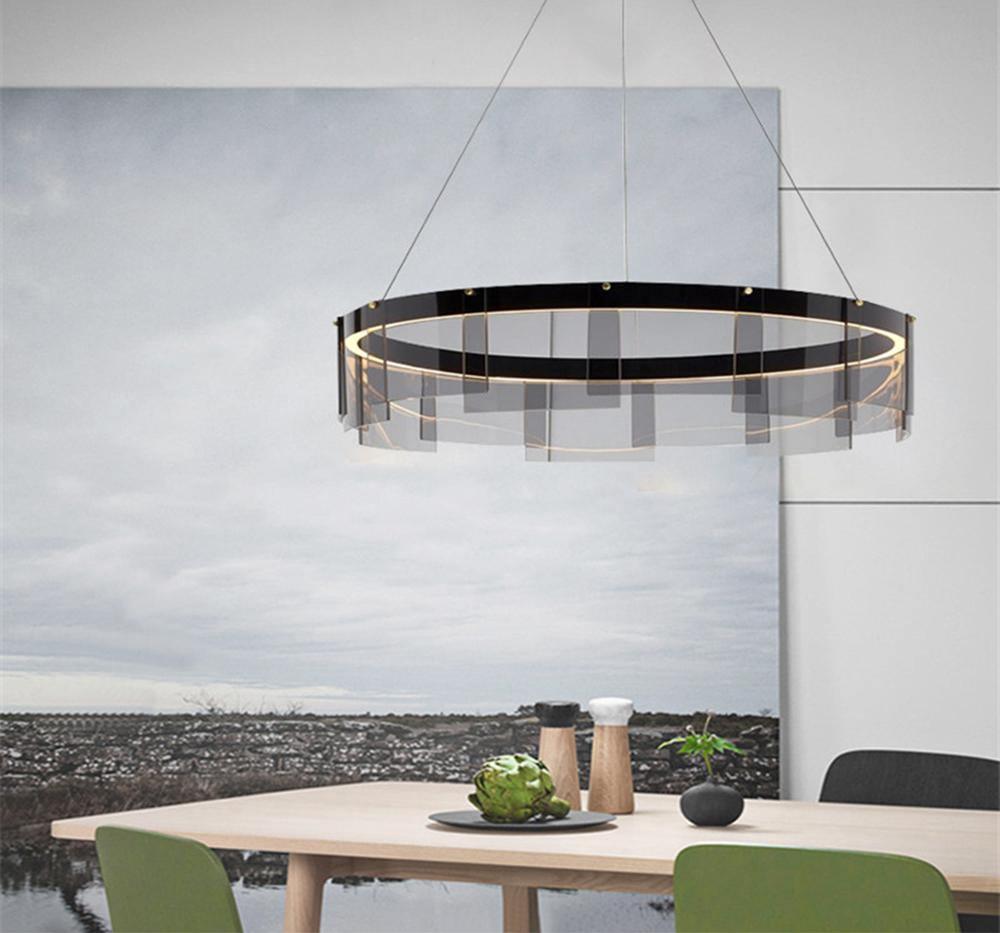Eireriel Kronleuchter LED-Ring aus schwarzem Milchglas im modernen Stil