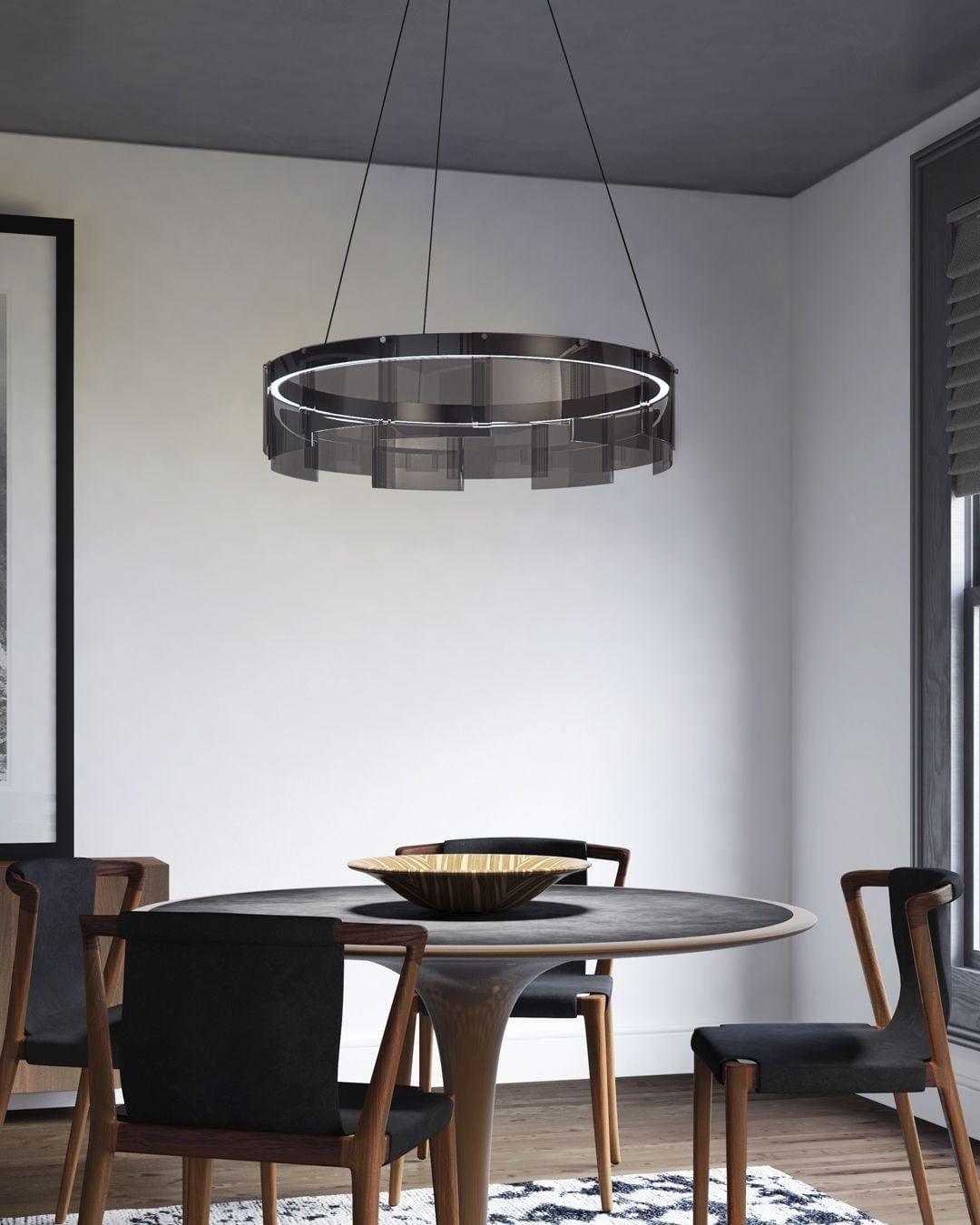 Eireriel Kronleuchter LED-Ring aus schwarzem Milchglas im modernen Stil