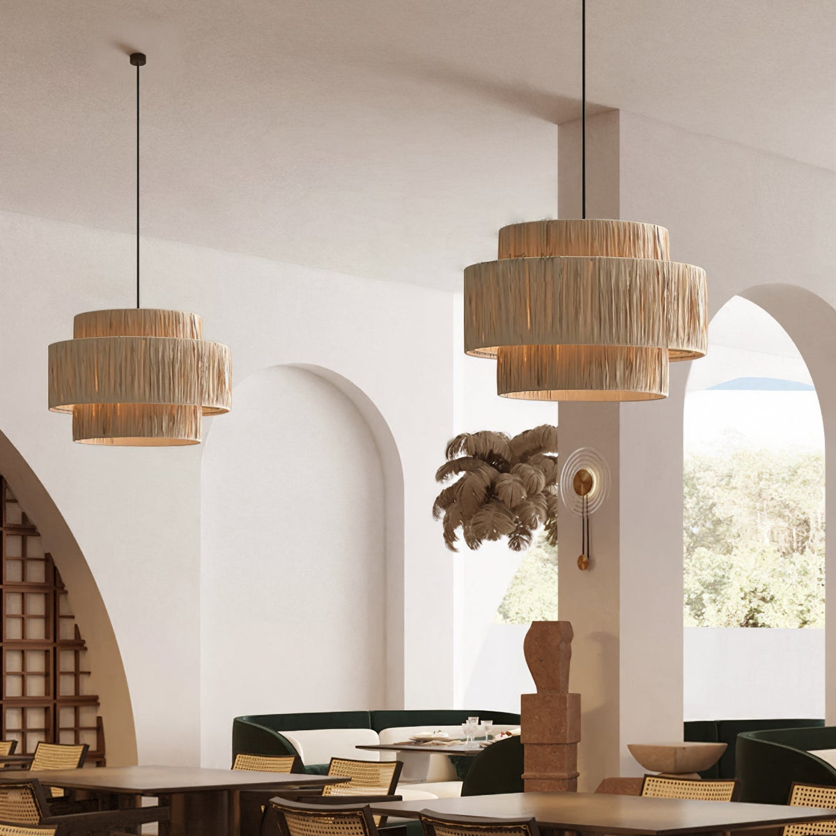 Thyra Stroh-Pendelleuchte im traditionellen Retro-Stil