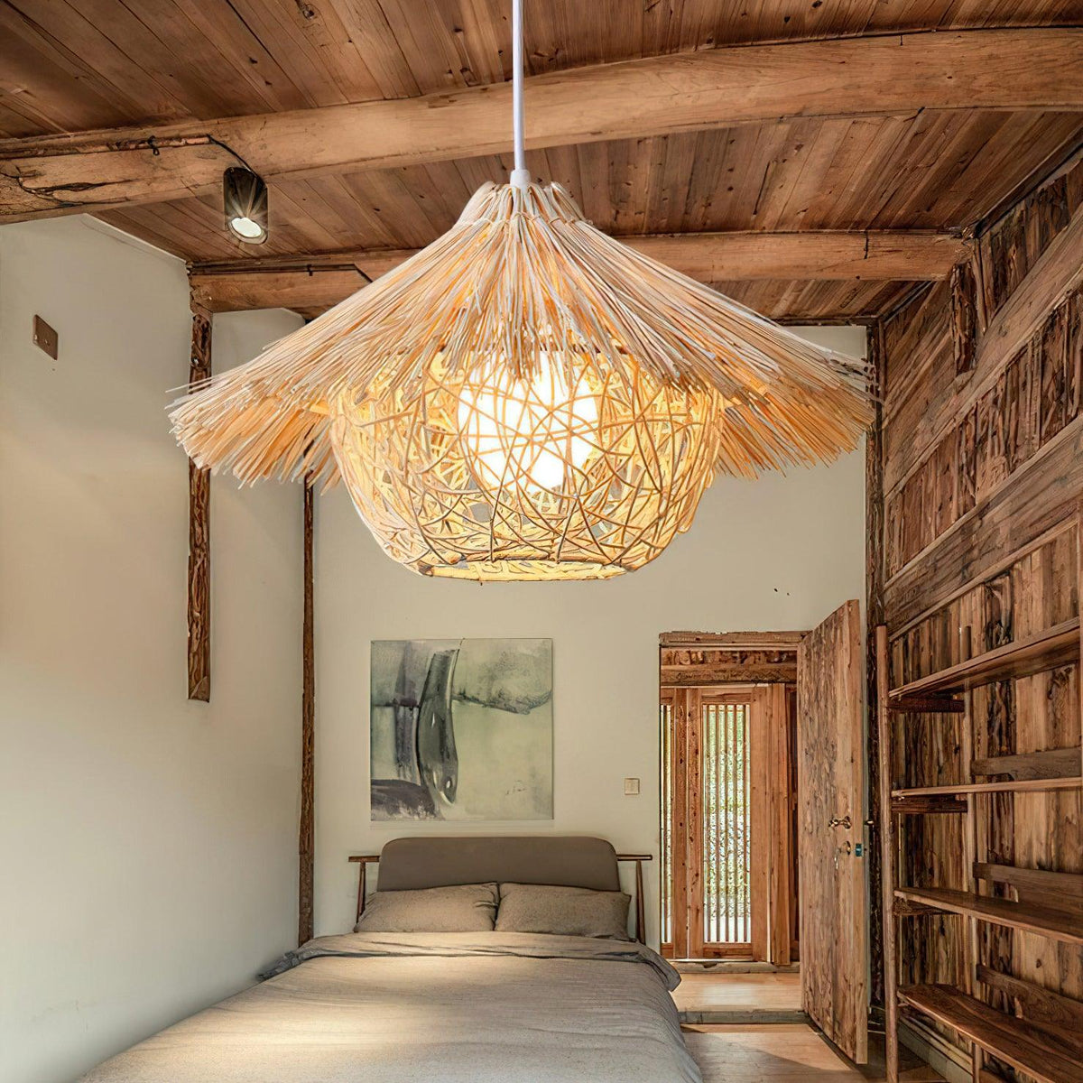 Sunell Rattan-Pendelleuchte in Strohhutform