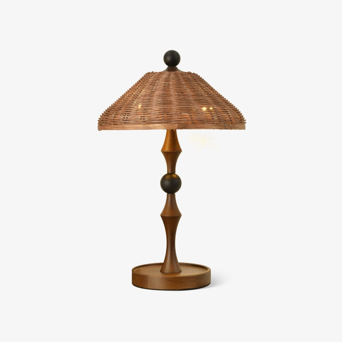 Miran Tischleuchte aus Holz und Rattan im Vintage-Stil