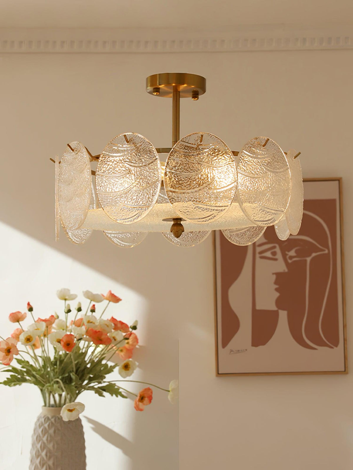 Velalaine Deckenleuchte mit Gold-Oberfläche und ribbed-Glas