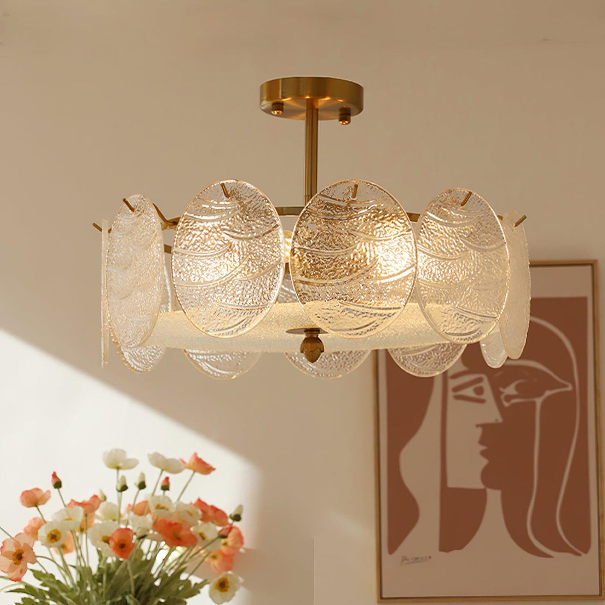 Velalaine Deckenleuchte mit Gold-Oberfläche und ribbed-Glas