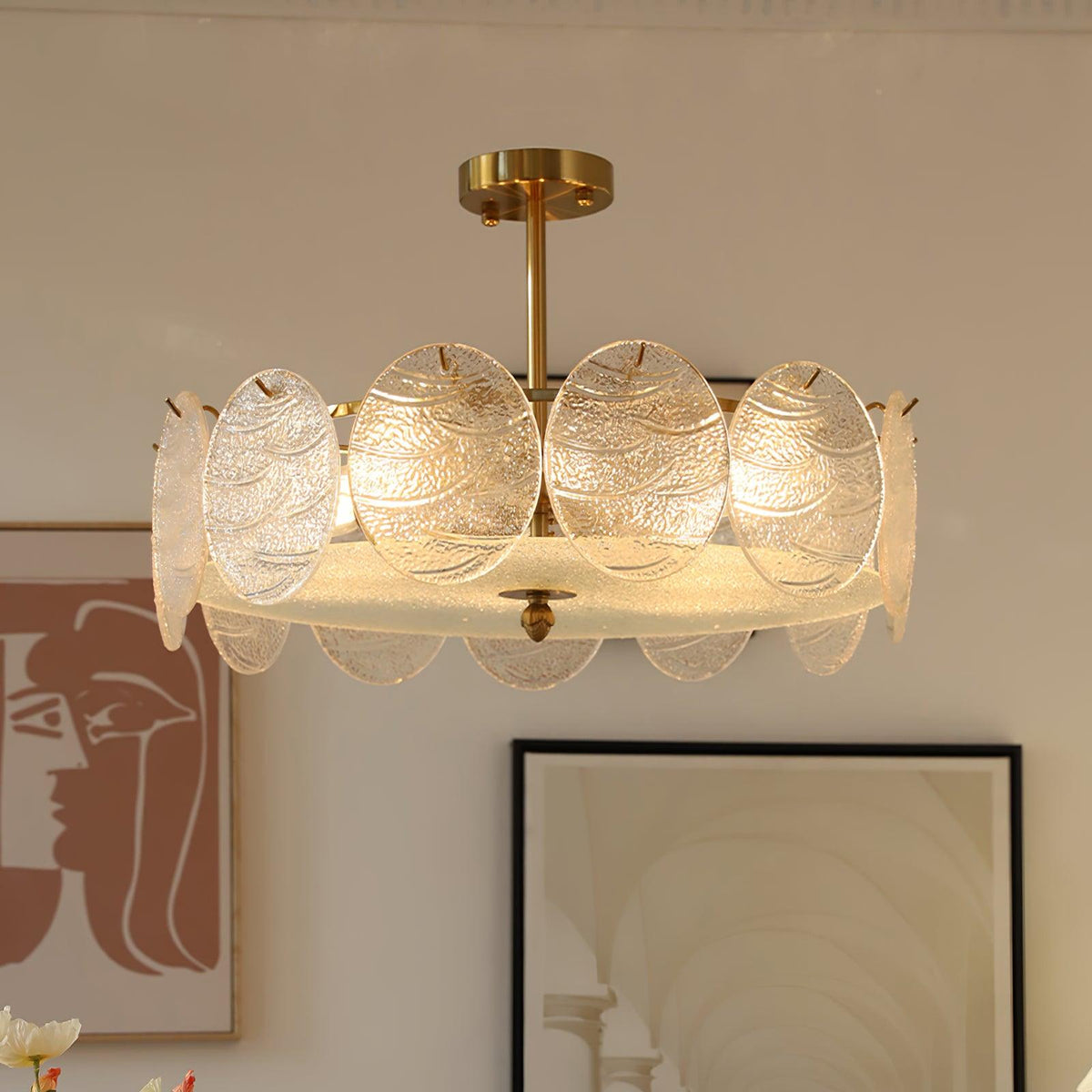 Velalaine Deckenleuchte mit Gold-Oberfläche und ribbed-Glas