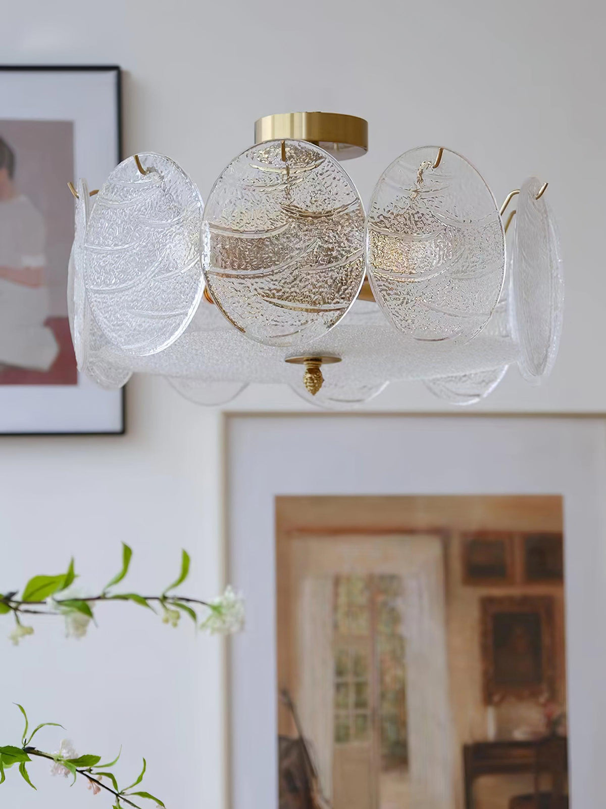 Velalaine Deckenleuchte mit Gold-Oberfläche und ribbed-Glas