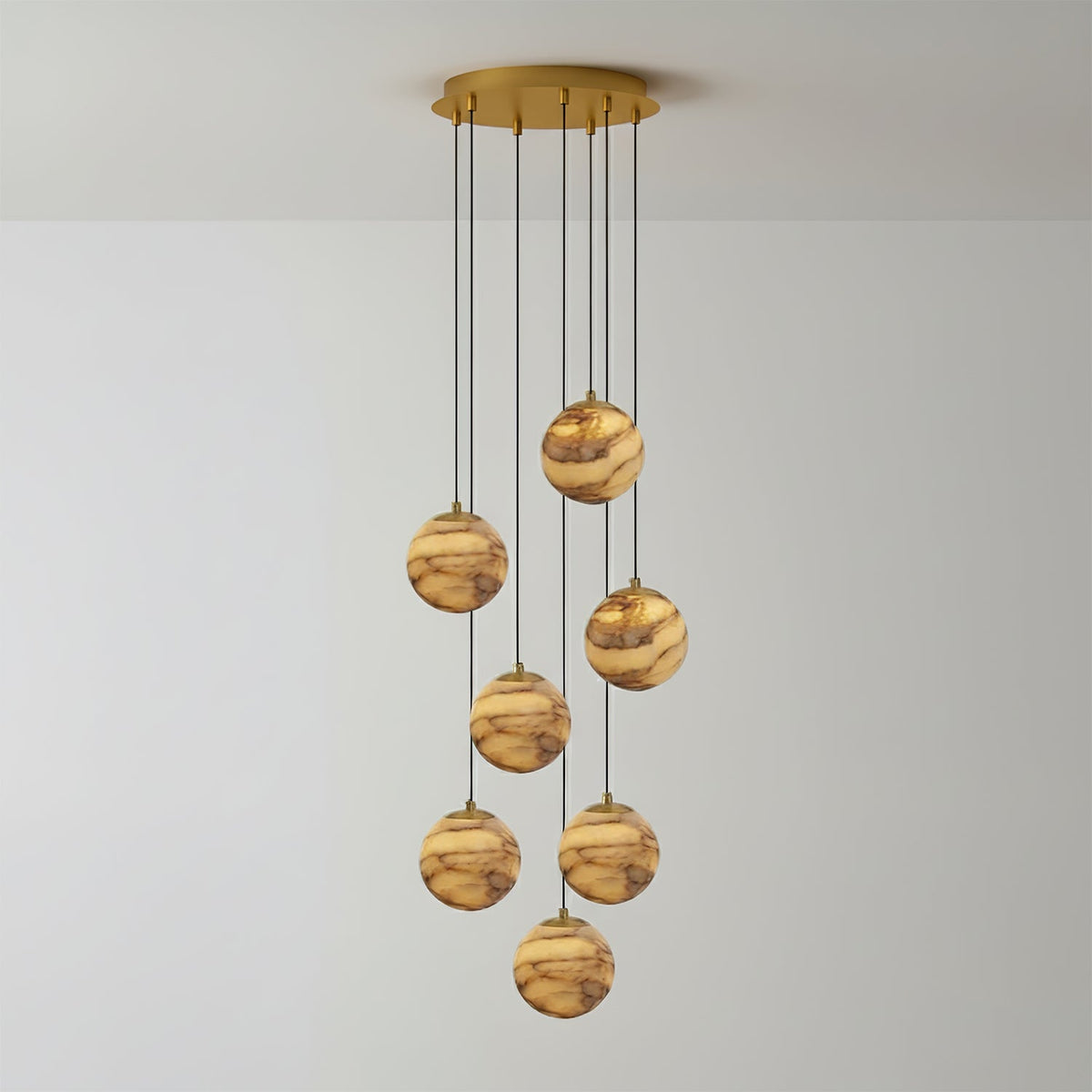 LUX Alabaster-Kronleuchter Cluster Treppenhaus