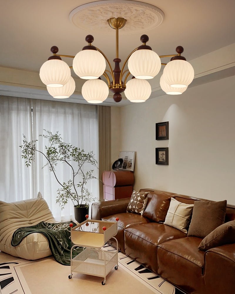 Vedoror Kronleuchter aus Holz und Glas im klassischen Orb-Design