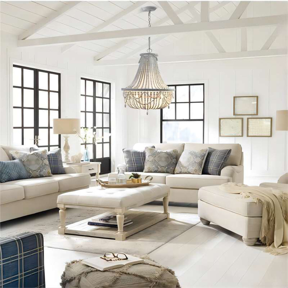 Silva Retro Luxury Atmosphere Pendelleuchte aus Metall/Holz, Altweiß
