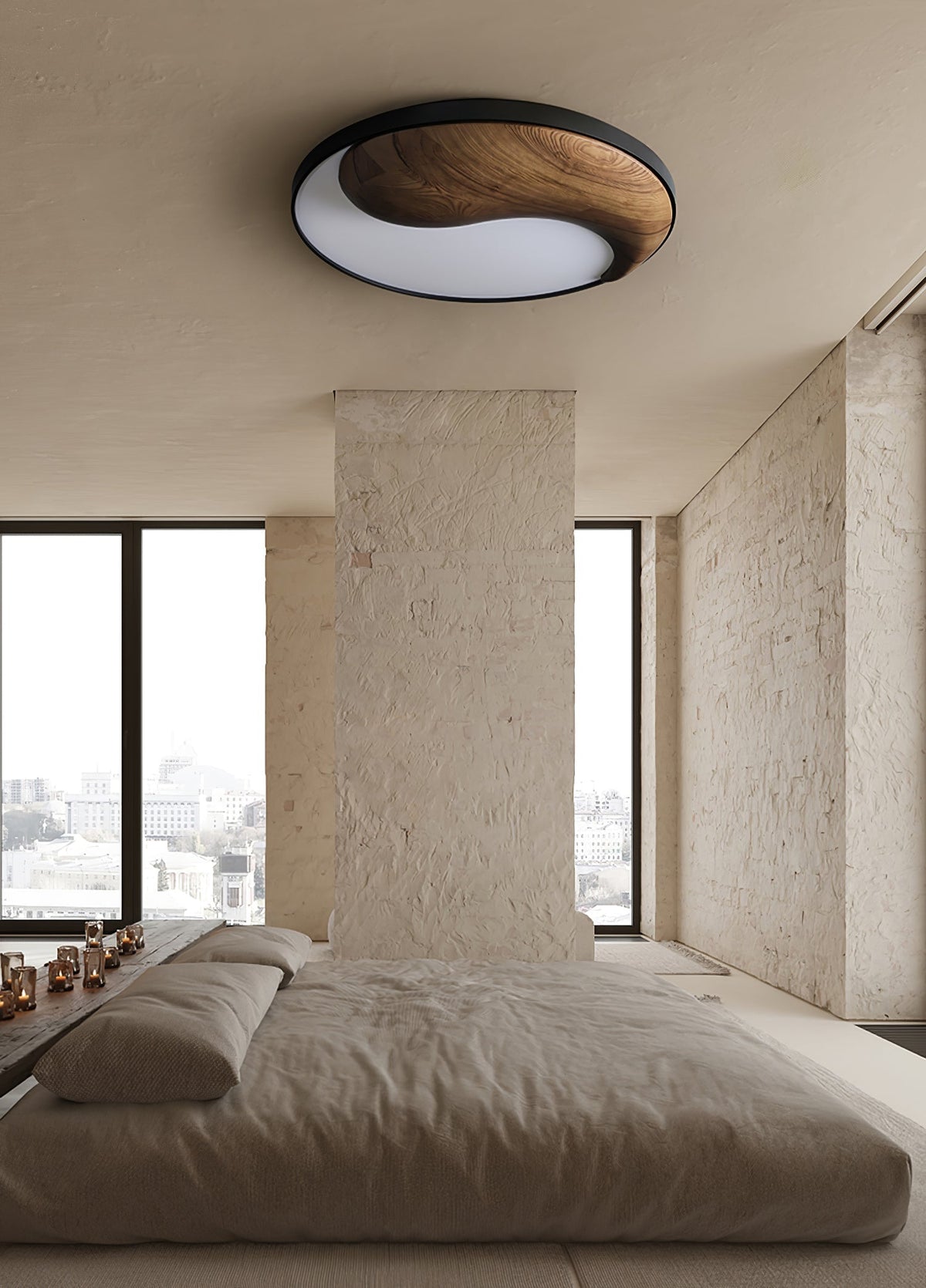 Ivelor zeitgenössische minimalistische Deckenleuchte aus Holz im Balance-Design
