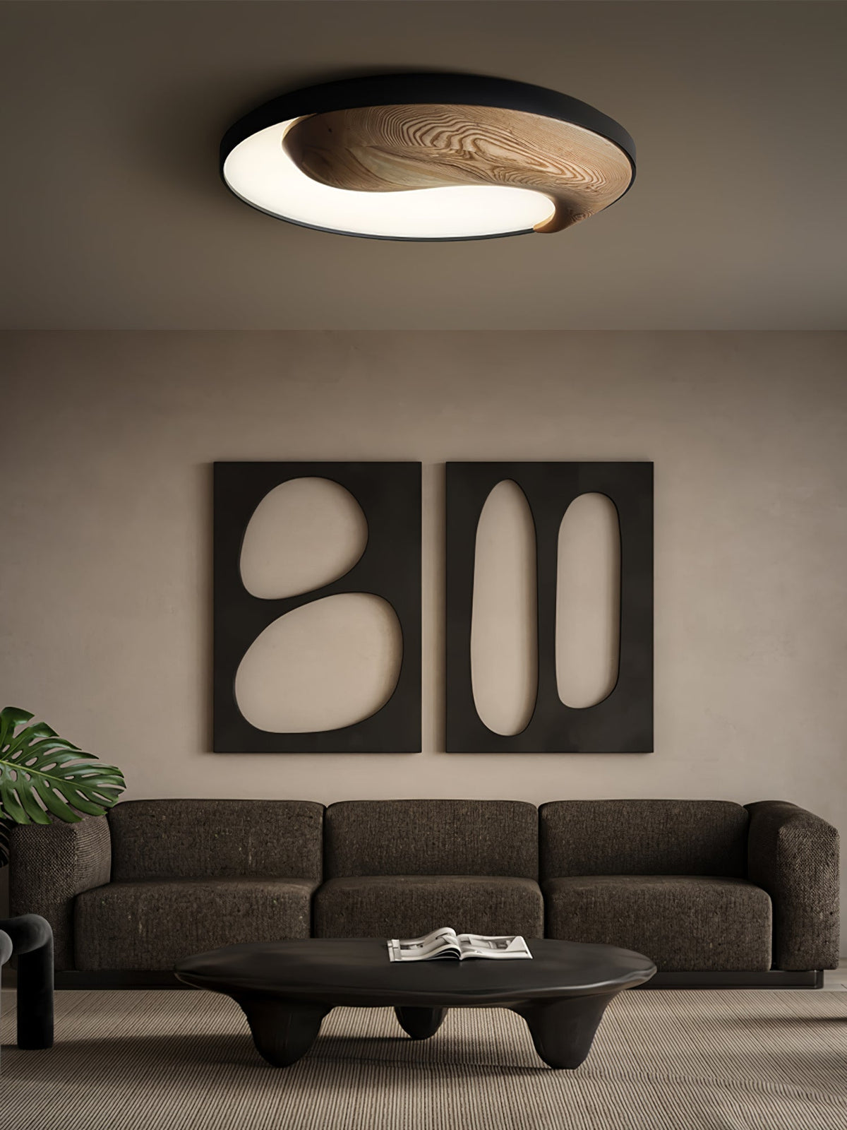 Ivelor zeitgenössische minimalistische Deckenleuchte aus Holz im Balance-Design
