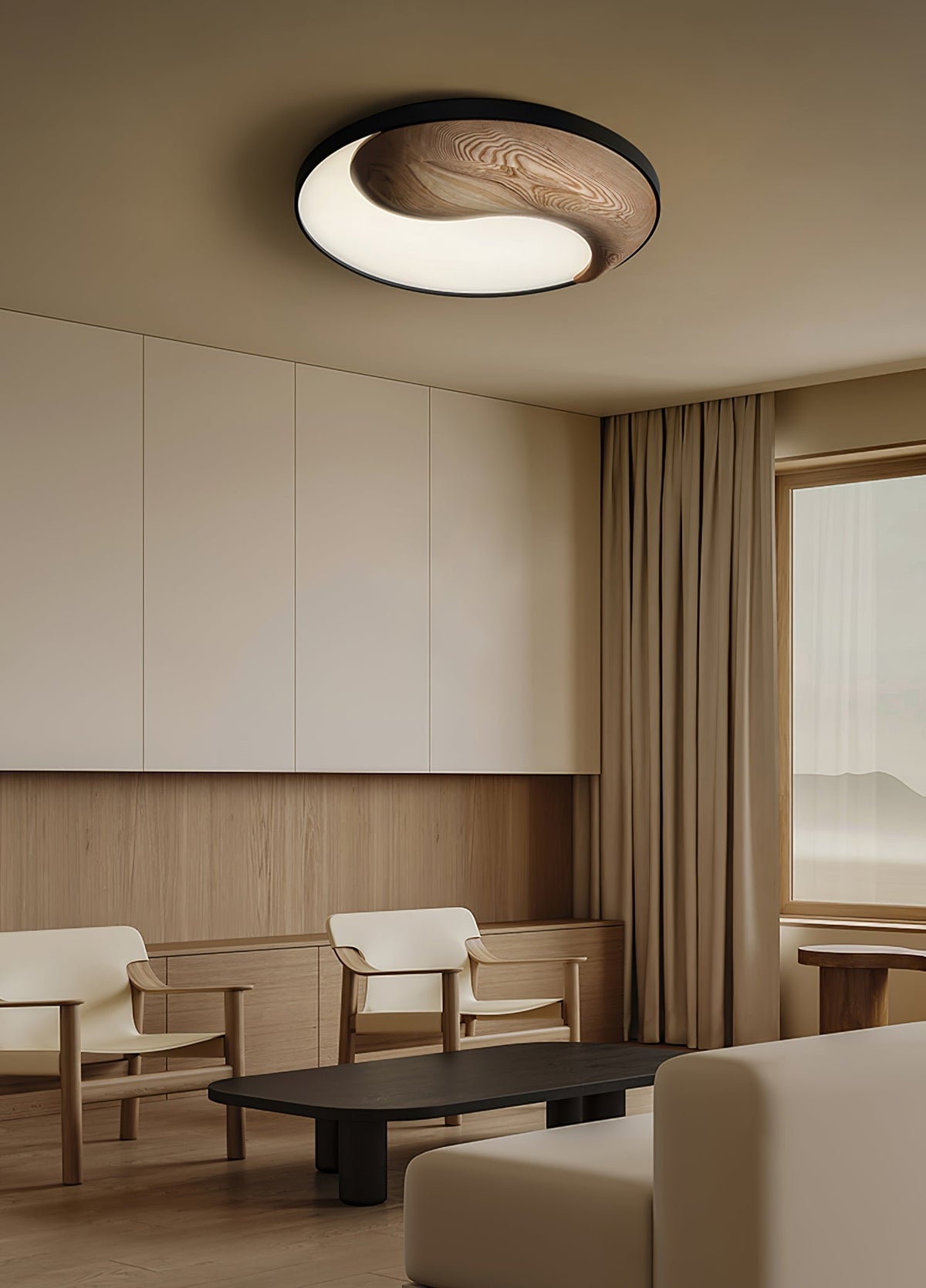 Ivelor zeitgenössische minimalistische Deckenleuchte aus Holz im Balance-Design