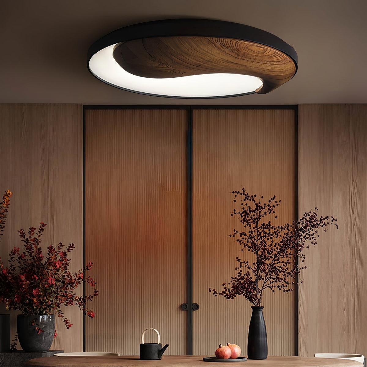 Ivelor zeitgenössische minimalistische Deckenleuchte aus Holz im Balance-Design