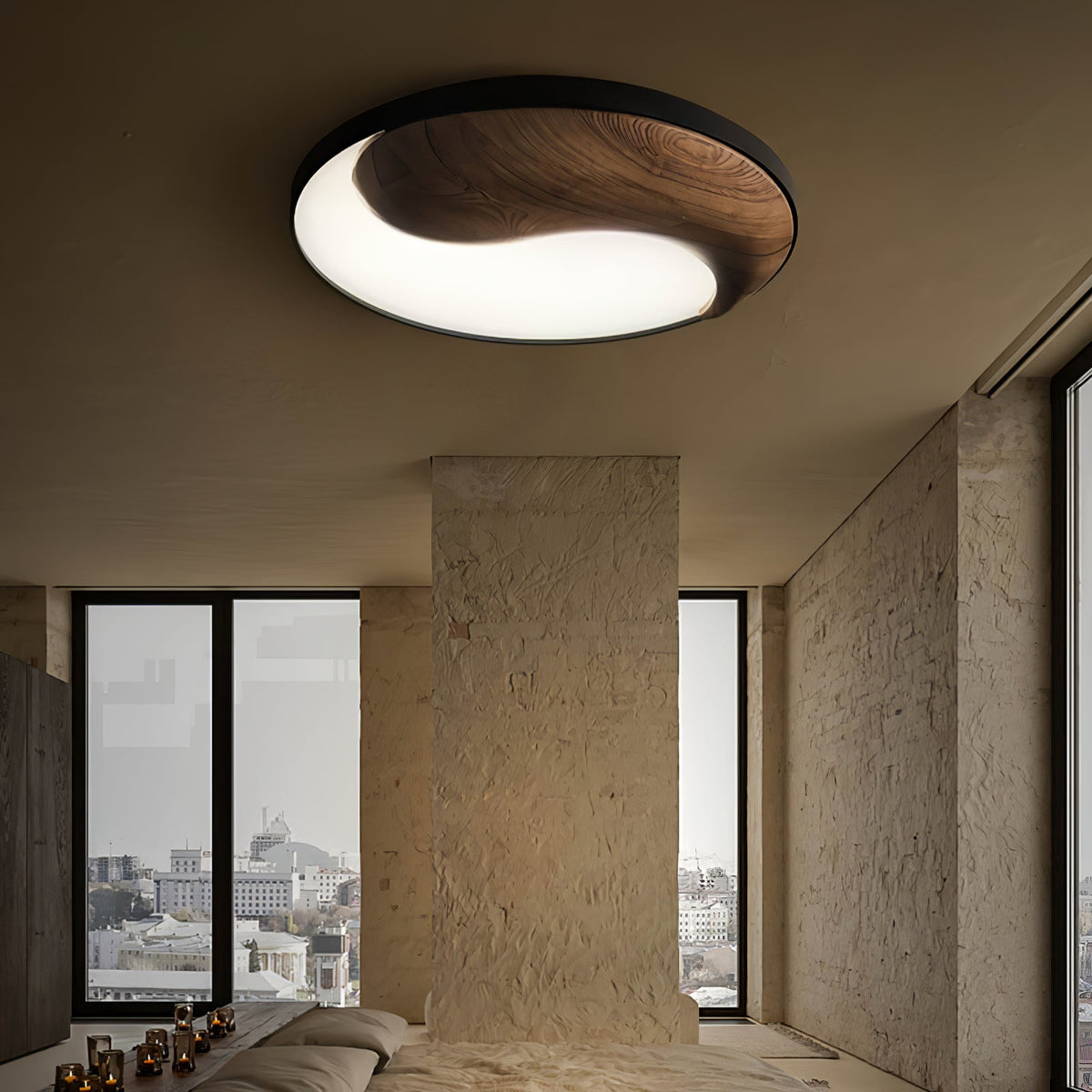 Ivelor zeitgenössische minimalistische Deckenleuchte aus Holz im Balance-Design