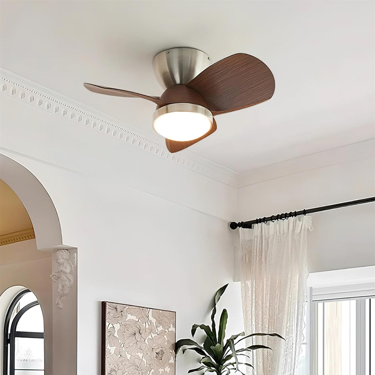 Rinerel Moderner Deckenventilator mit Beleuchtung aus Holz