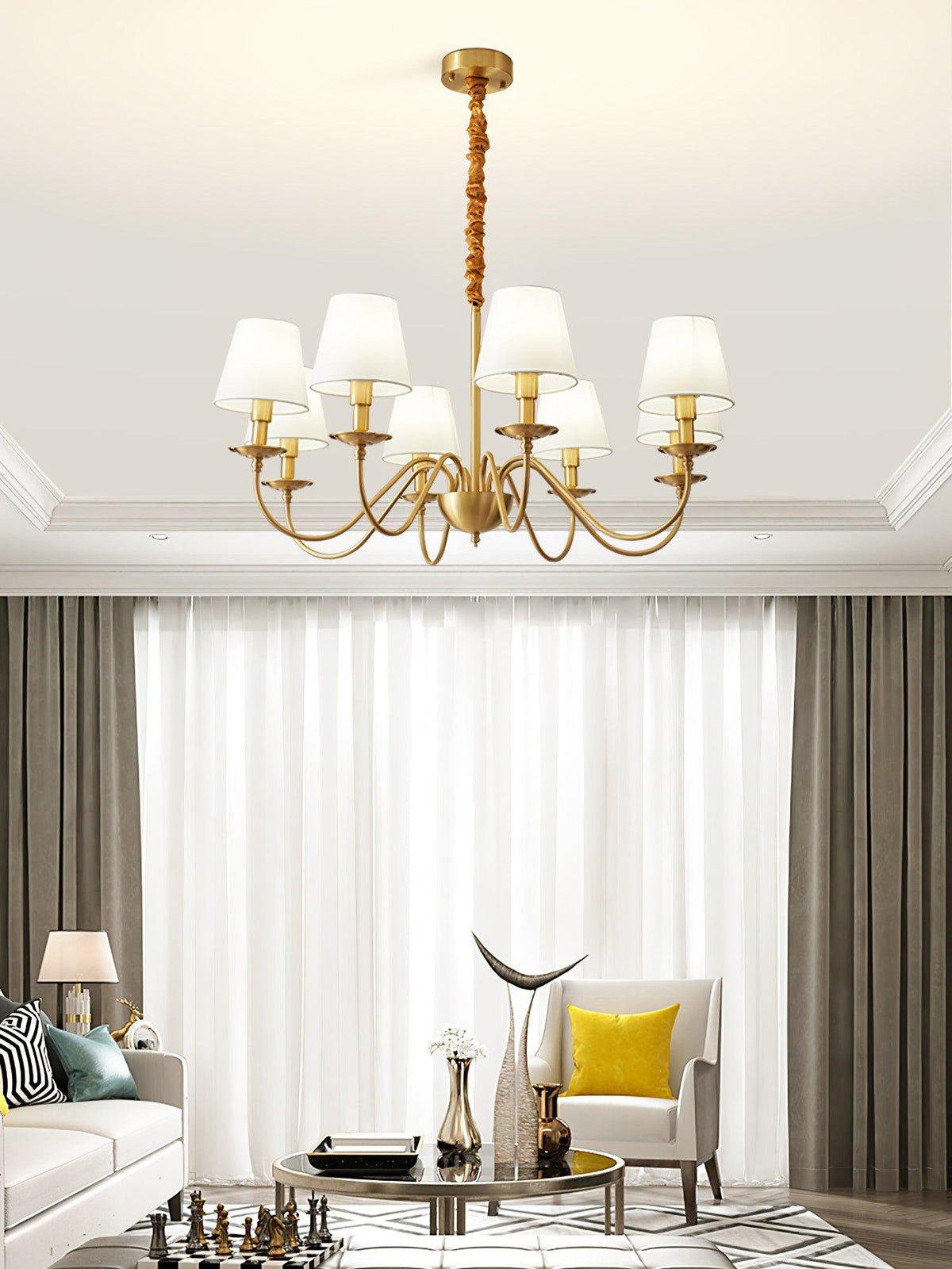 Auruora Kronleuchter Messing Stoffschirm Klassisch