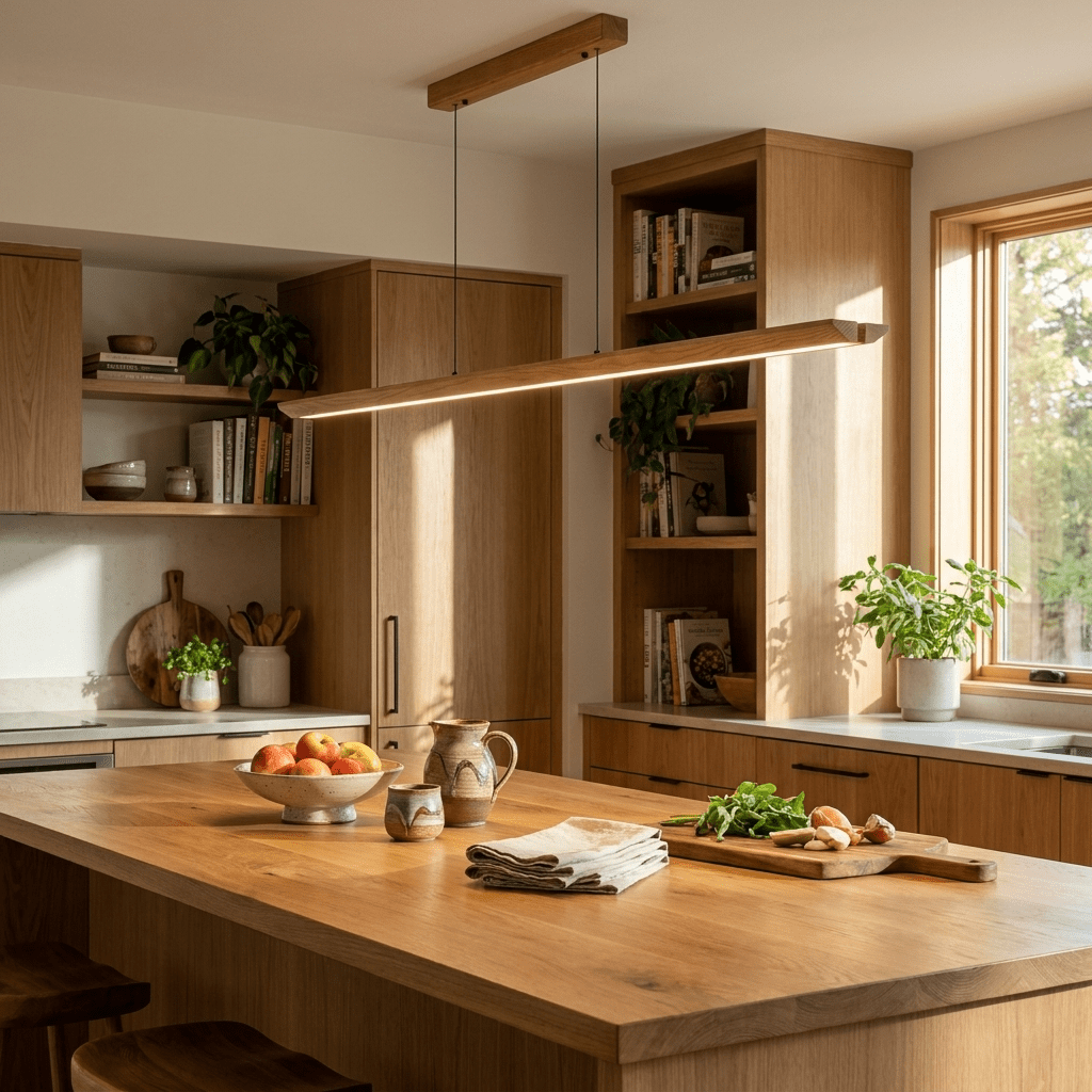 Alderine Pendelleuchte aus Holz linear