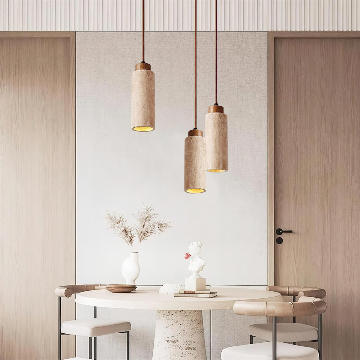 Nerova Pendelleuchte Travertin Holz Minimalistisch