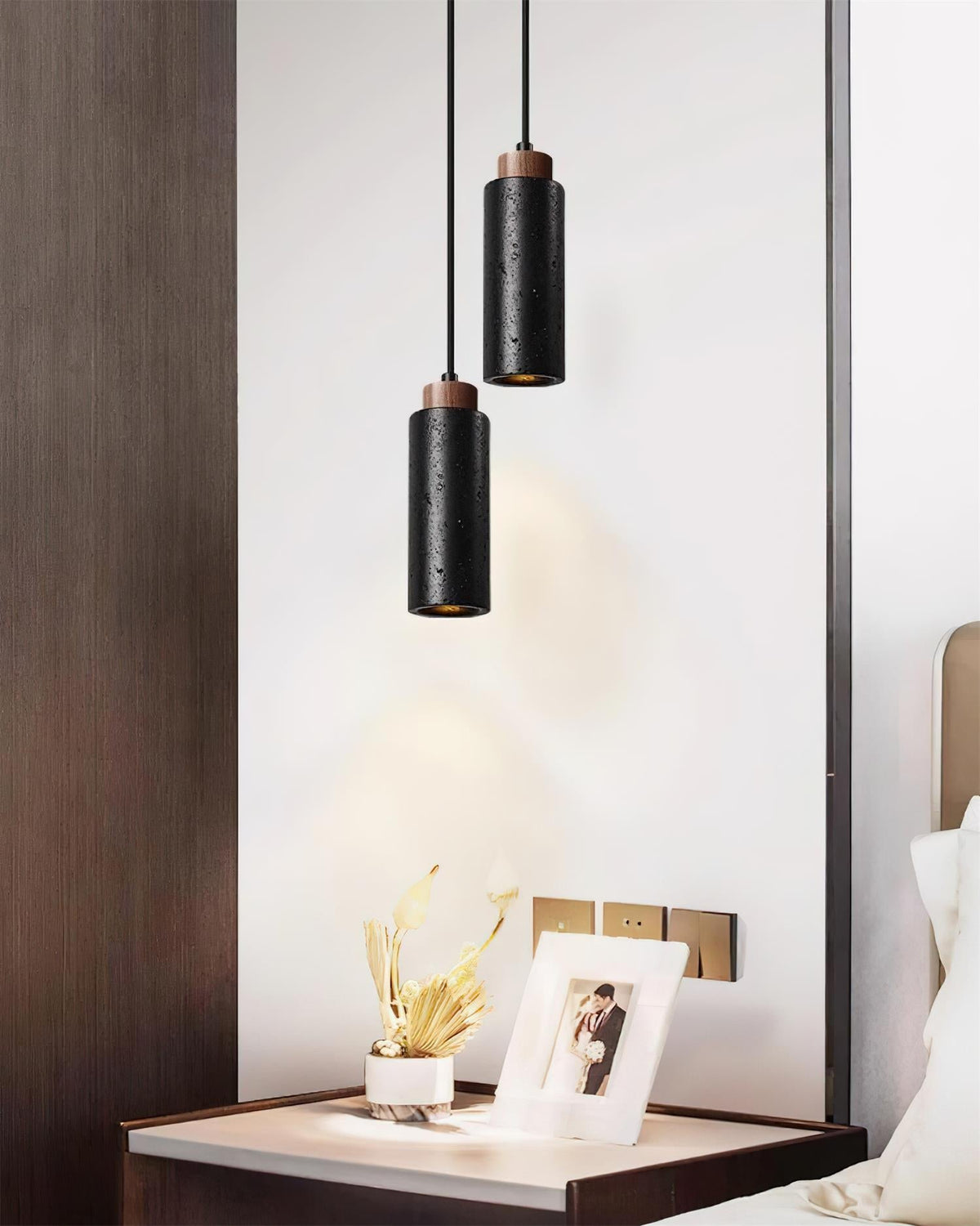 Nerova Pendelleuchte Travertin Holz Minimalistisch