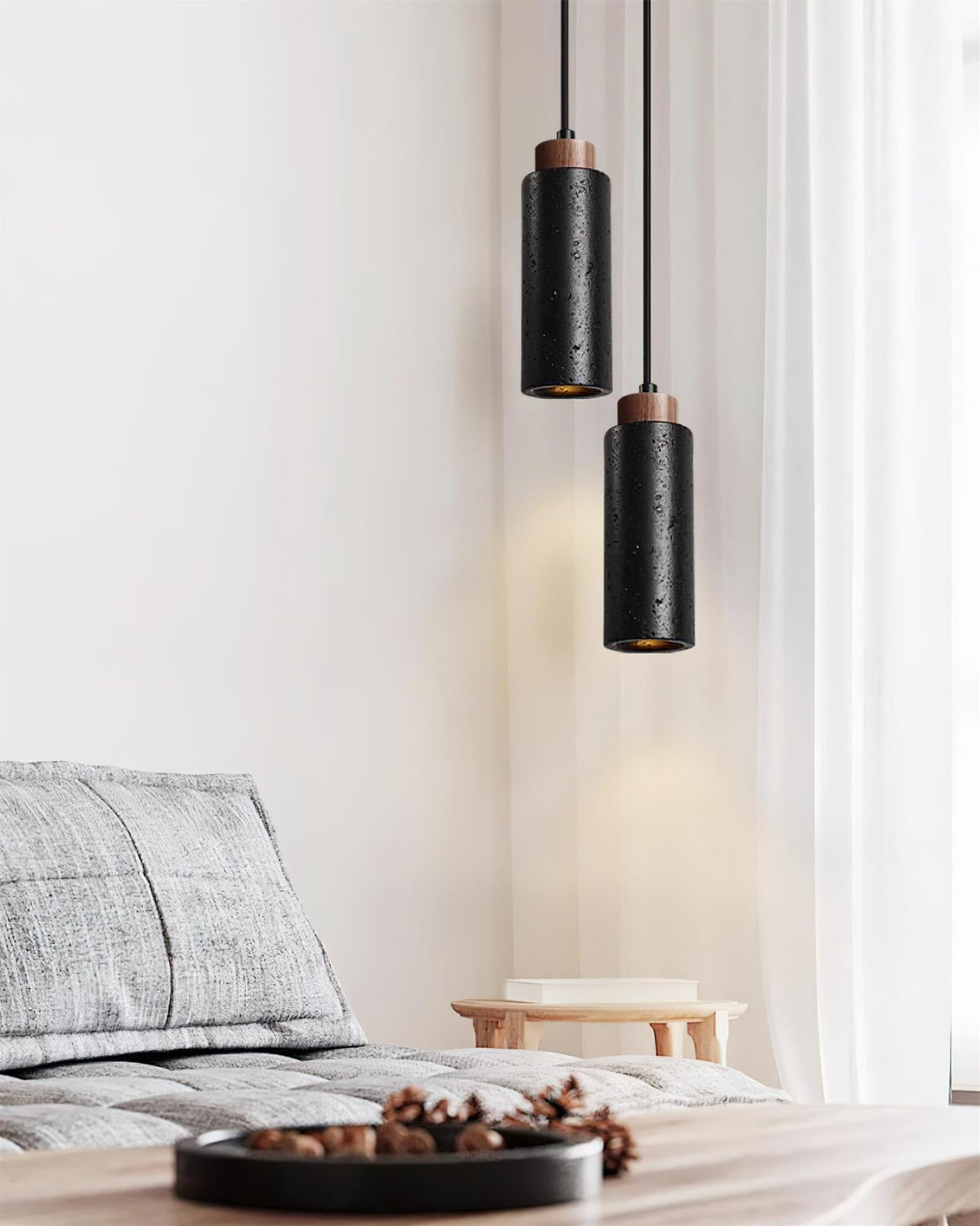 Nerova Pendelleuchte Travertin Holz Minimalistisch