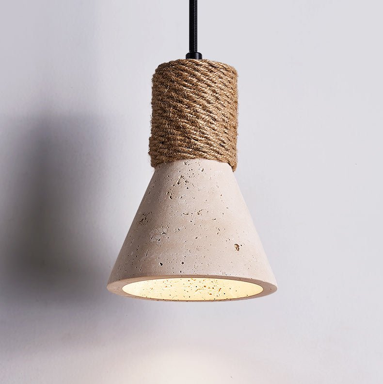 Taverette Vintage Gelber Travertin-Hanfseil-Pendelleuchte