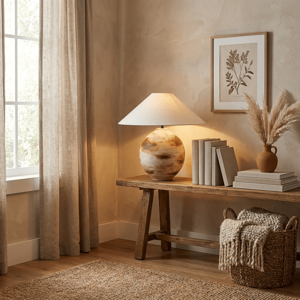 Sorellan Keramik-Tischlampe Braun Oval Vase Minimalistisch Schlafzimmer | Cielum