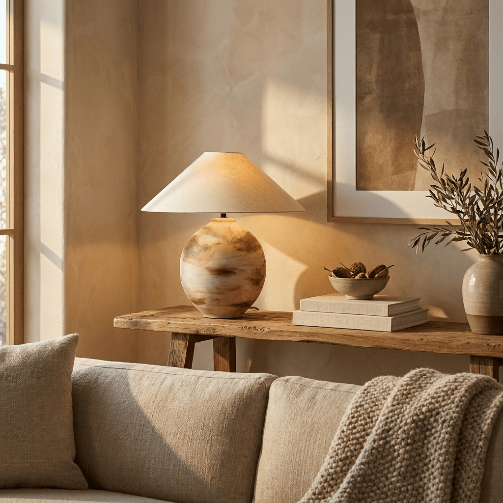 Sorellan Keramik-Tischlampe Braun Oval Vase Minimalistisch Schlafzimmer | Cielum