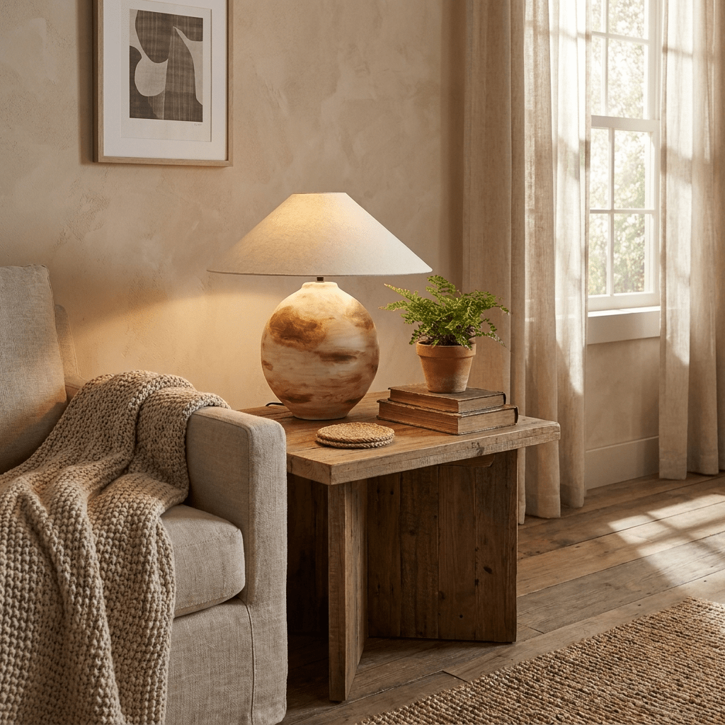 Sorellan Keramik-Tischlampe Braun Oval Vase Minimalistisch Schlafzimmer | Cielum