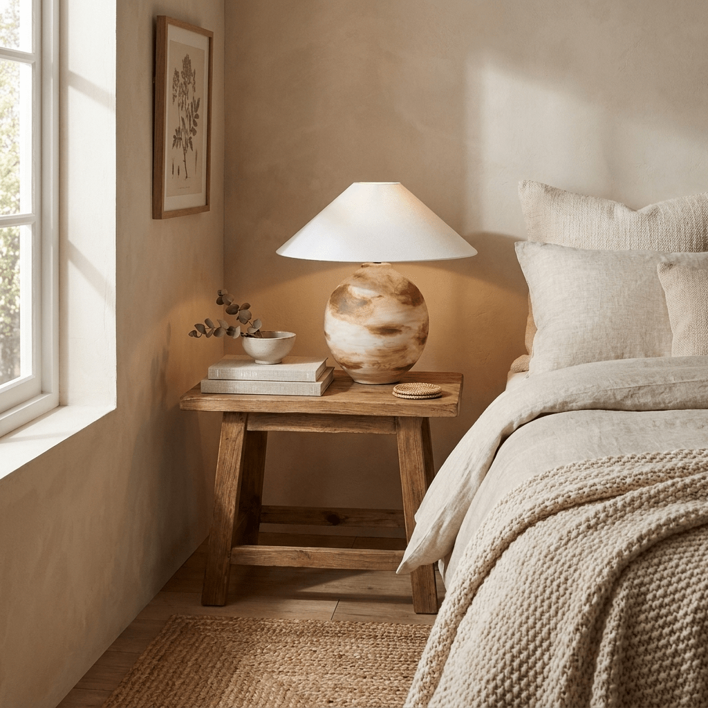 Sorellan Keramik-Tischlampe Braun Oval Vase Minimalistisch Schlafzimmer | Cielum