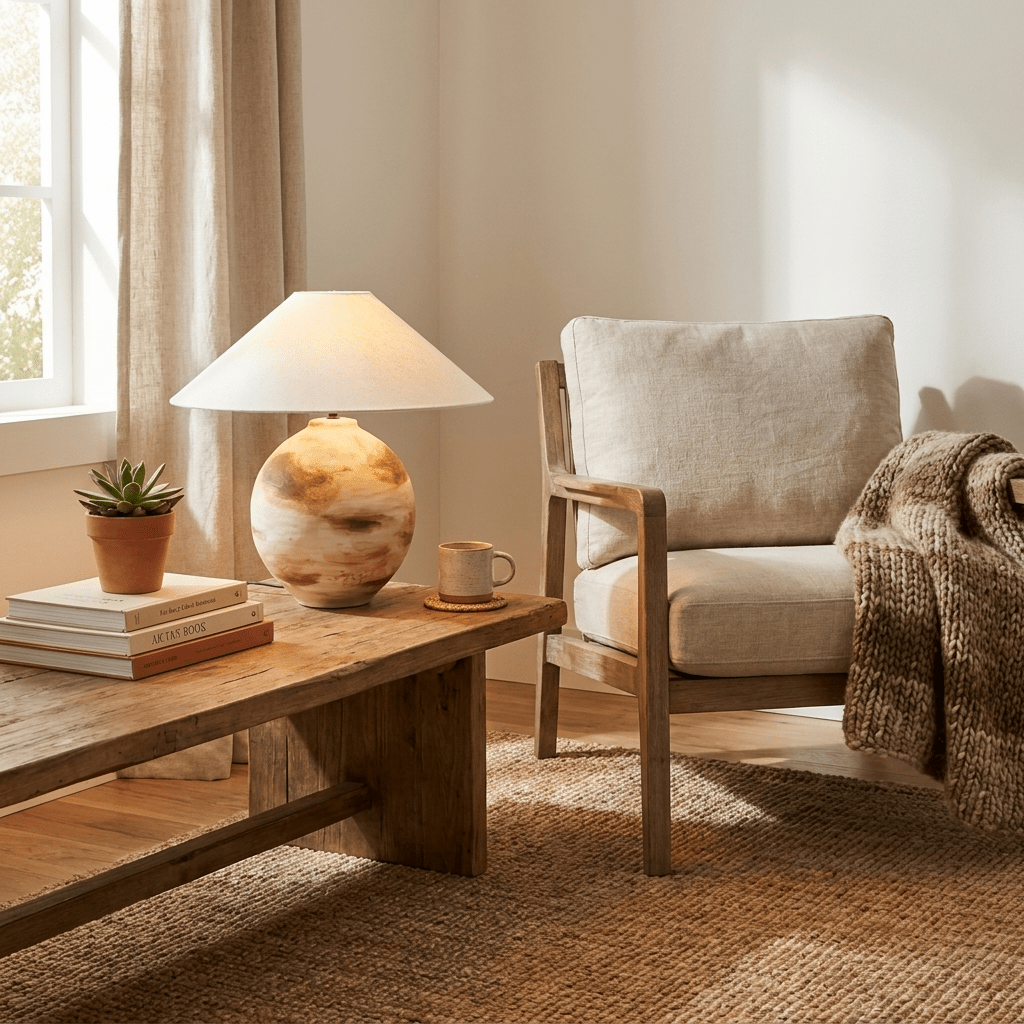 Sorellan Keramik-Tischlampe Braun Oval Vase Minimalistisch Schlafzimmer | Cielum