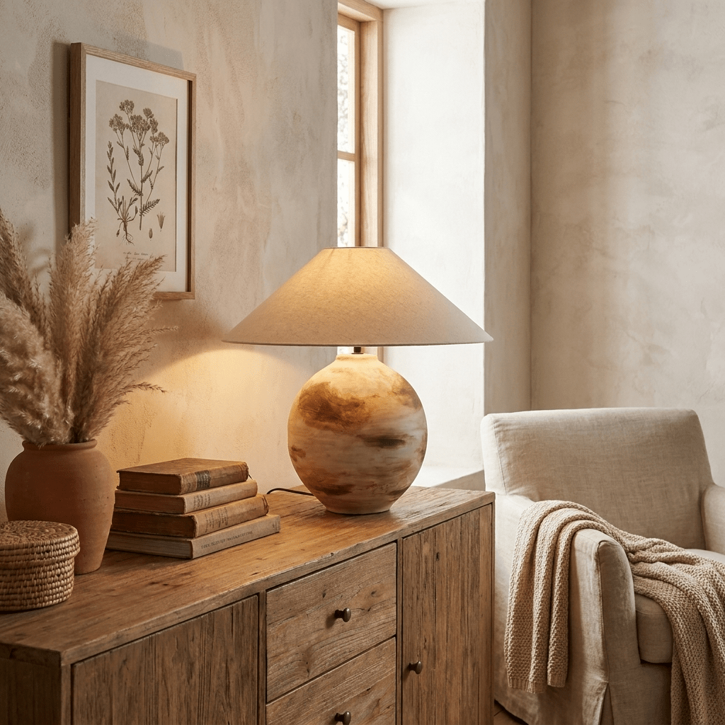 Sorellan Keramik-Tischlampe Braun Oval Vase Minimalistisch Schlafzimmer | Cielum
