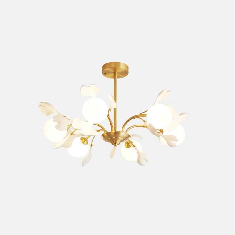 Dorvel Kronleuchter Ginkgo-Blatt Messing Keramik Glas