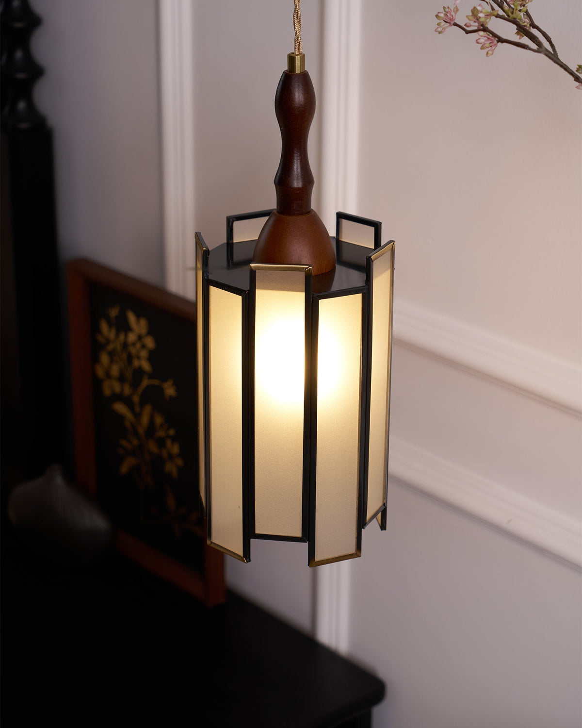 Creshen Pendelleuchte aus Holz und Glas im Vintage-Stil