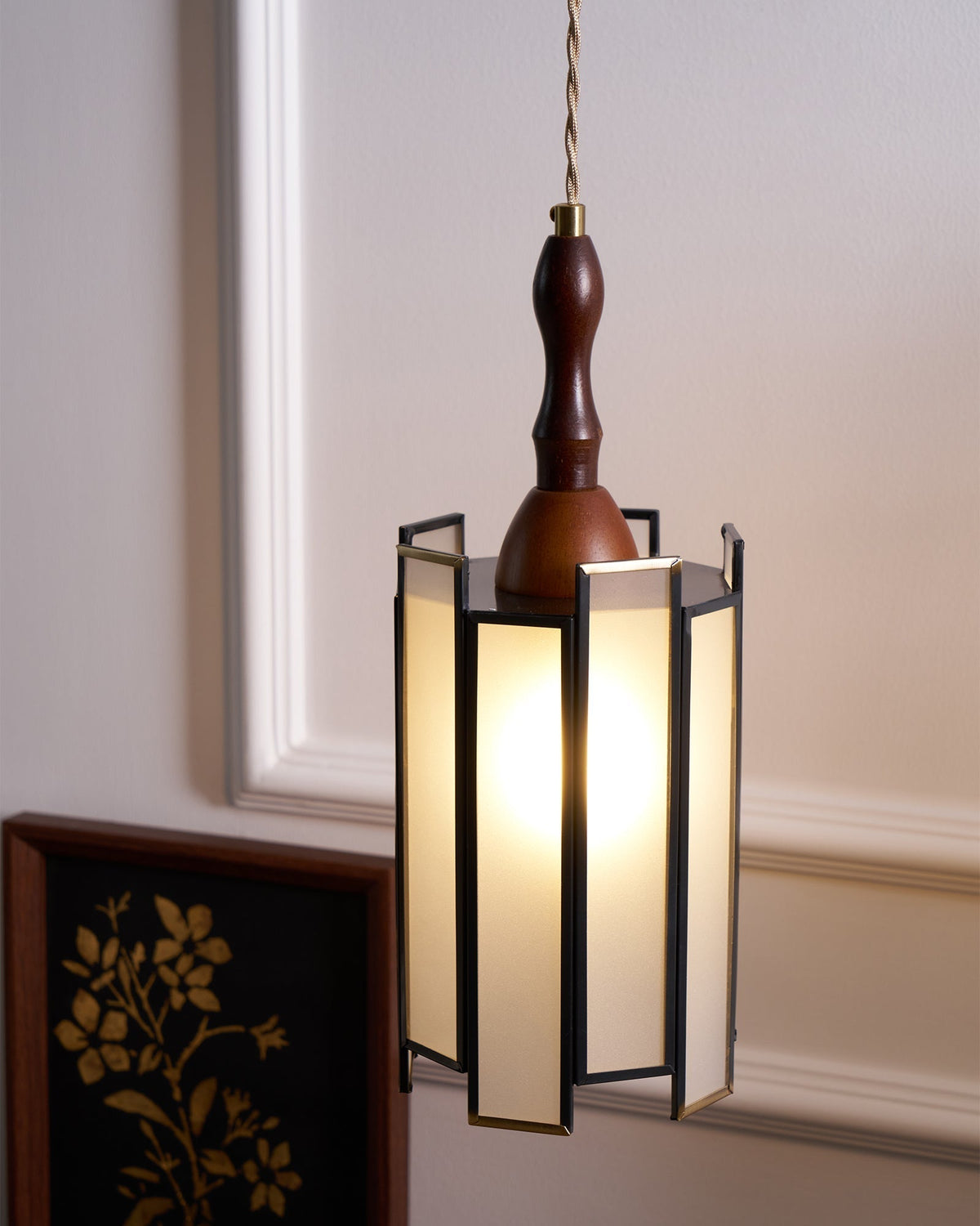 Creshen Pendelleuchte aus Holz und Glas im Vintage-Stil