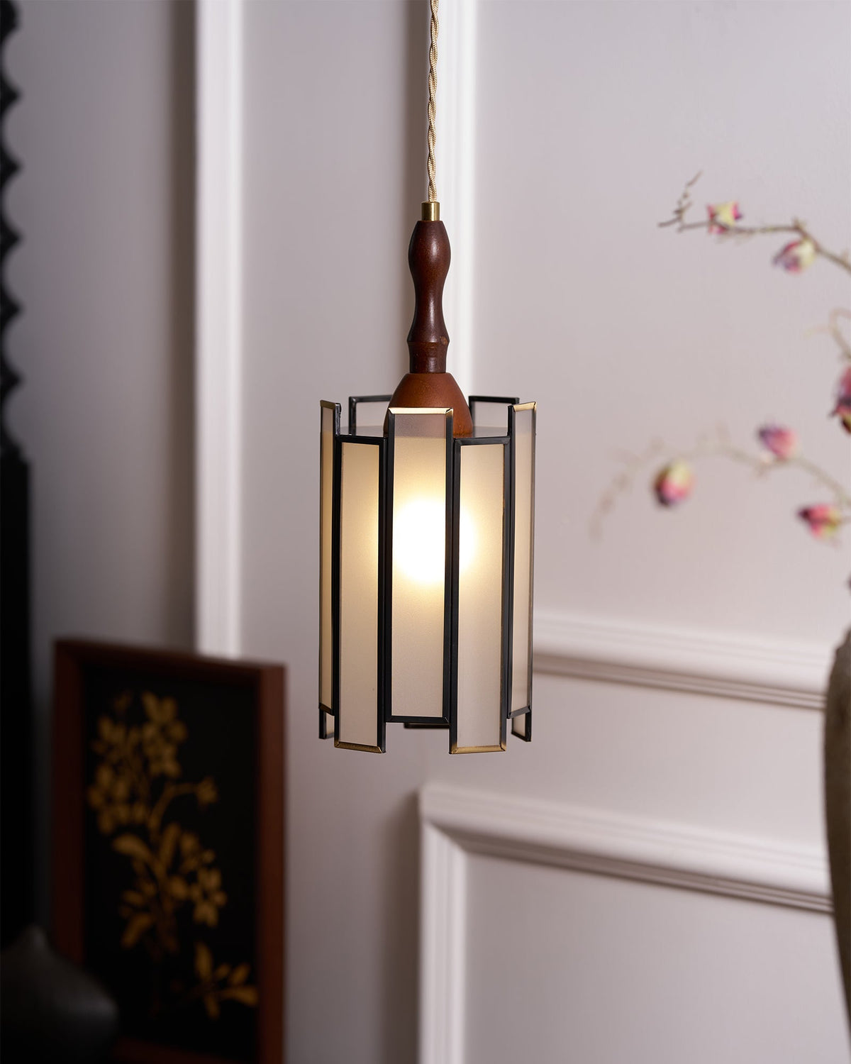 Creshen Pendelleuchte aus Holz und Glas im Vintage-Stil