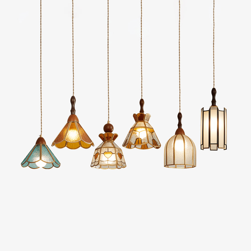 Creshen Pendelleuchte aus Holz und Glas im Vintage-Stil