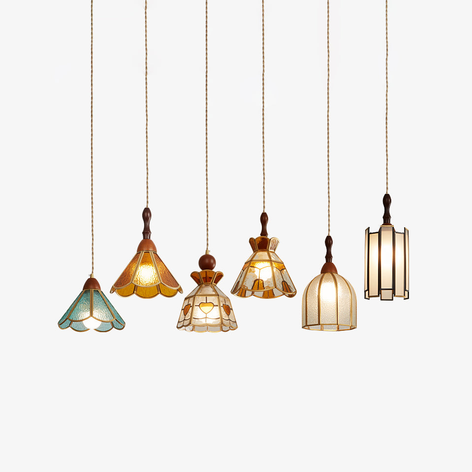 Creshen Pendelleuchte aus Holz und Glas im Vintage-Stil