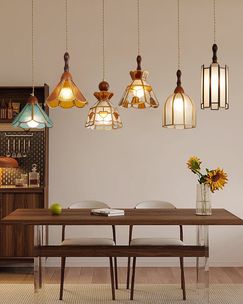 Creshen Pendelleuchte aus Holz und Glas im Vintage-Stil