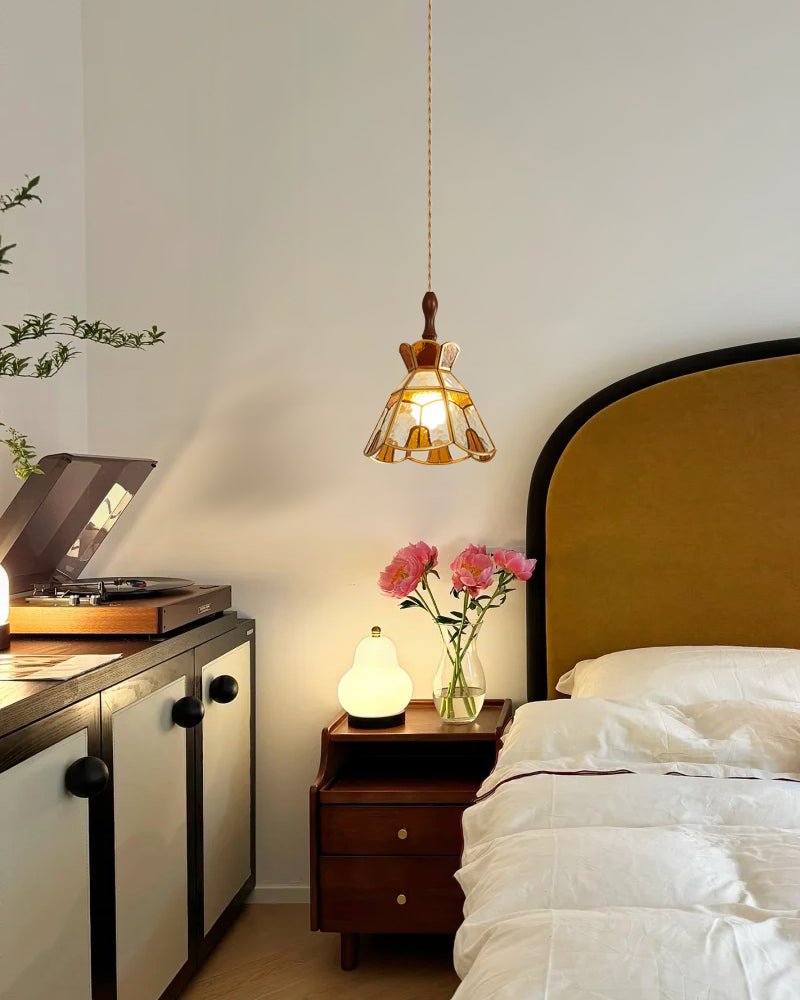 Creshen Pendelleuchte aus Holz und Glas im Vintage-Stil